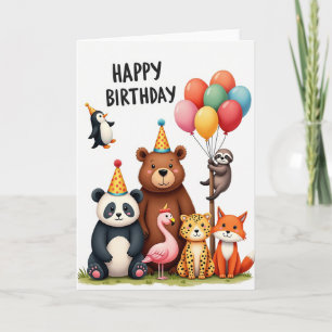 Festive Bear Panda Birthday Card