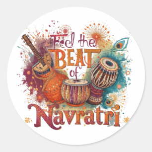 Festive Beats – Colorful Navratri Celebration Desi Classic Round Sticker