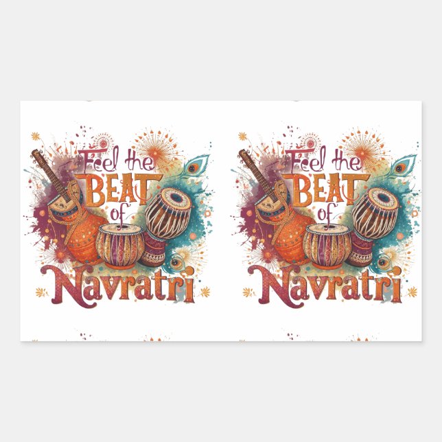 Festive Beats – Colourful Navratri Celebration Des Rectangular Sticker (Front)