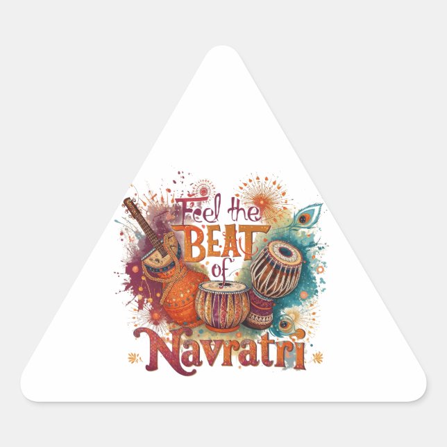 Festive Beats – Colourful Navratri Celebration Des Triangle Sticker (Front)