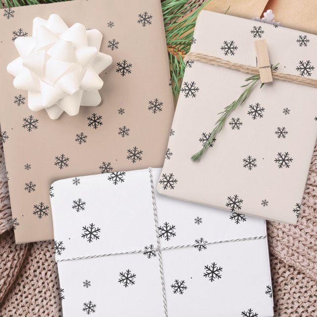 Festive Beige White Snowflake Pattern Christmas Wrapping Paper Sheet (Creator Uploaded)