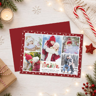 Festive BELIEVE Christmas Spirit 5 Photo Collage Holiday Card