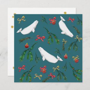 Festive Beluga Whale Illustration Christmas  Holiday Card