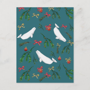 Festive Beluga Whale Illustration Christmas Postcard
