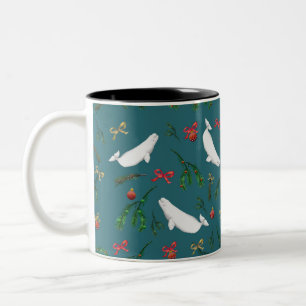 Festive Beluga Whale Illustration Christmas  Two-Tone Coffee Mug