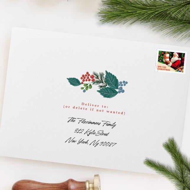 festive berries traditional green & red christmas envelope (Creator Uploaded)