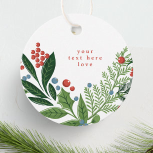 festive berries traditional green & red christmas favour tags