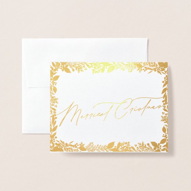 festive berries traditional green & red christmas foil card (Front With Envelope)