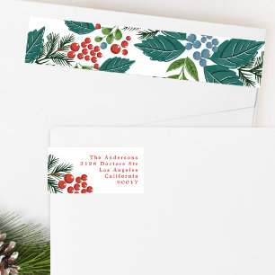 festive berries traditional green & red christmas wrap around label