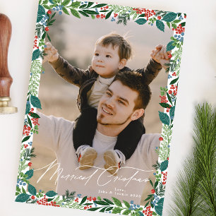 festive berry classic green christmas photo holiday card