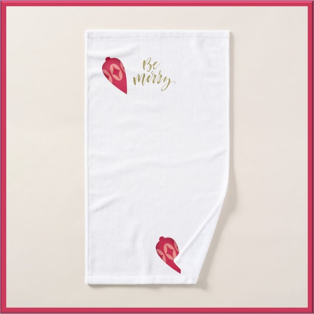 Festive Berry Colour Ornament Be Merry Hand Towel (Creator Uploaded)