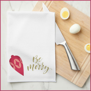 Festive Berry Colour Ornament Be Merry Tea Towel