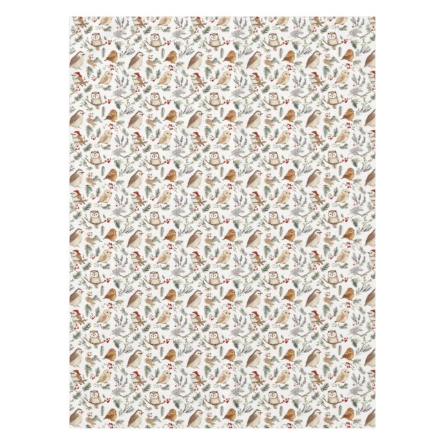 Festive Bird and Twig Woodland Pattern Tablecloth (Front)