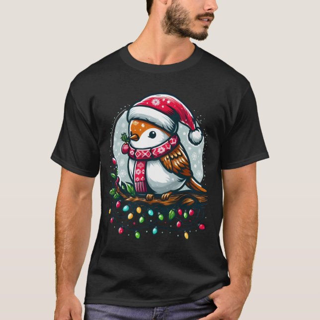 Festive Bird Celebrating Christmas T-Shirt (Front)
