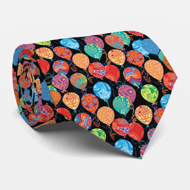 Festive Birthday Balloons Pattern Tie (Rolled)