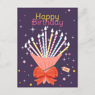 Festive Birthday Bouquet Candles Celebration Holiday Postcard
