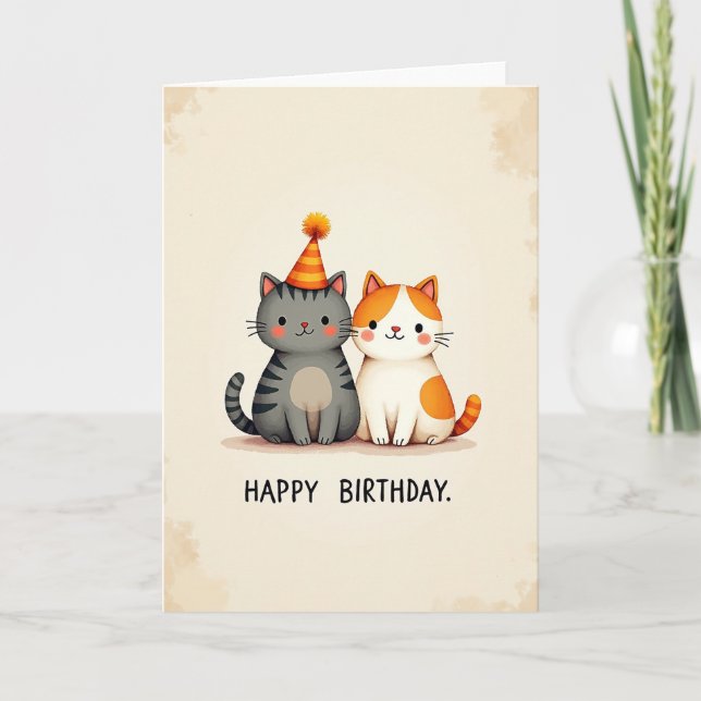Festive Birthday Cat Duo Card (Front)