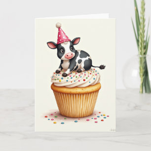 Festive Birthday Cow Cupcake Card
