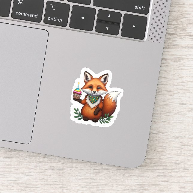 Festive Birthday Fox with Cupcake (Detail)