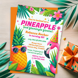 Festive Birthday Pineapple and Flamingo Fiesta Invitation
