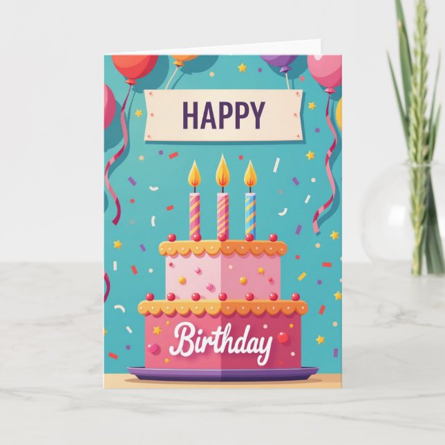 Festive Birthday Tiered Cake Card (Front)