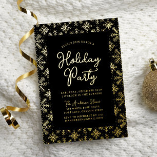 Festive Black and Gold Snowflakes Holiday Party