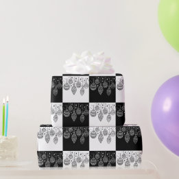 Festive Black and White Chirstmas Baubles Wrapping Paper
