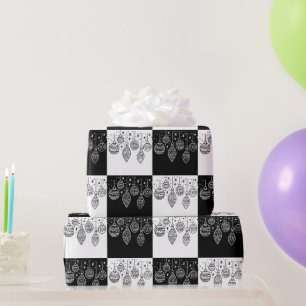 Festive Black and White Chirstmas Baubles  Wrapping Paper