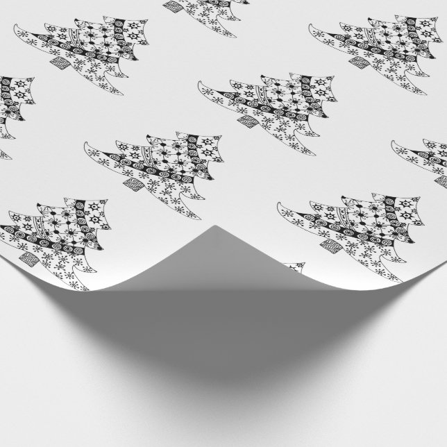 Festive Black and White Christmas tree Pattern Wrapping Paper (Corner)