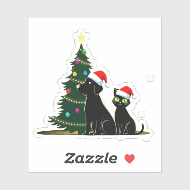 Festive Black Cat and Dog with Santa Hats Christma (Sheet)
