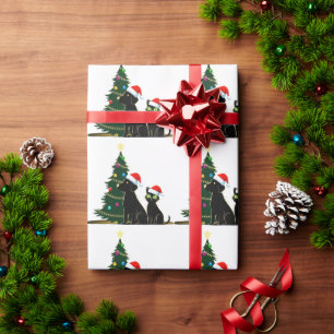 Festive Black Cat and Dog with Santa Hats Christma Wrapping Paper