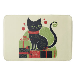 Festive Black Cat Bath Mat