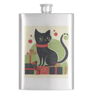 Festive Black Cat Hip Flask