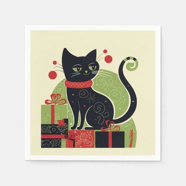 Festive Black Cat Napkin (Front)