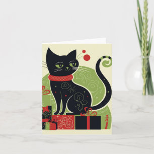 Festive Black Cat Note Card