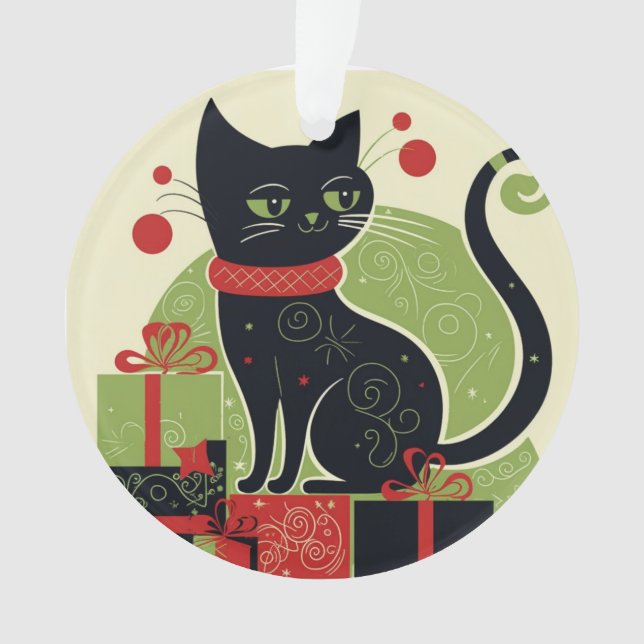 Festive Black Cat Ornament (Front)