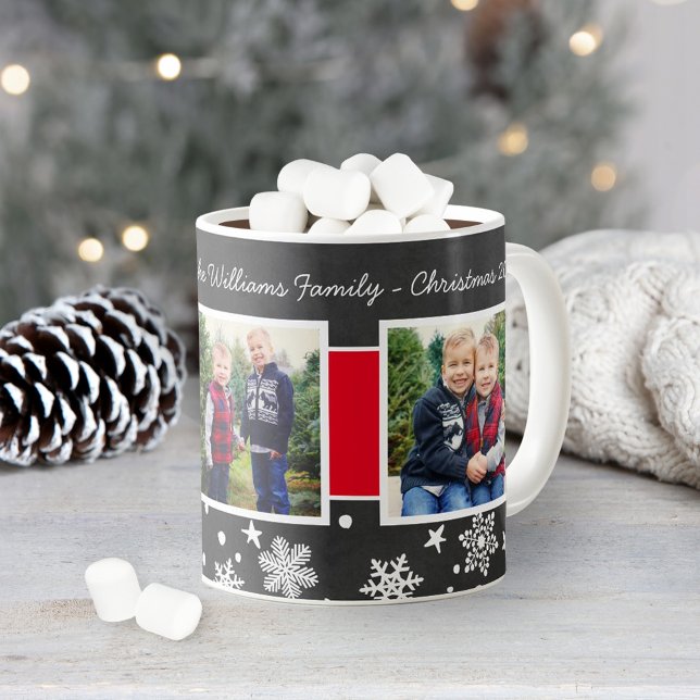 Festive Black Chalkboard Christmas Photo Collage Coffee Mug (Creator Uploaded)