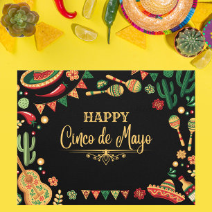 Festive Black Cinco de Mayo Fiesta Icons Postcard