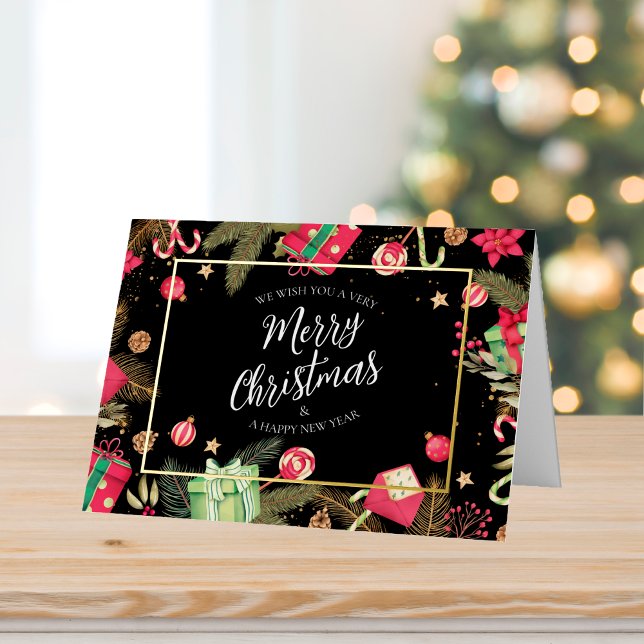 Festive Black Gold Merry Christmas  Foil Greeting Card (Creator Uploaded)