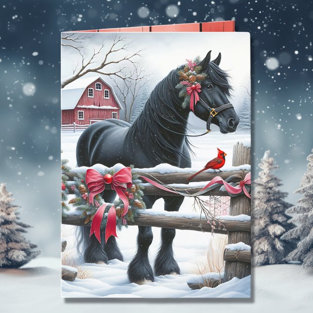 Festive Black Horse and Cardinal Christmas Holiday Card (Creator Uploaded)