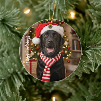 Festive Black Labrador Happy Howlidays Christmas Ceramic Ornament