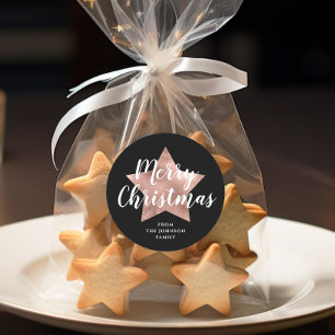 Festive Black Merry Christmas Classic Round Sticker