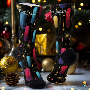 Festive Black Socks with Colourful Galaxy Accents