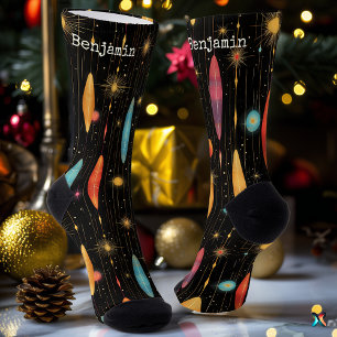 Festive Black Socks with Vibrant Starry Design