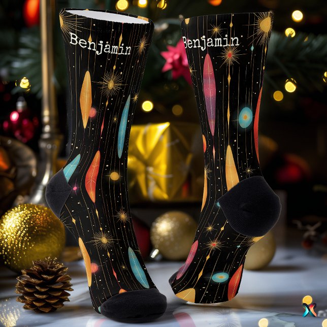 Festive Black Socks with Vibrant Starry Design (Creator Uploaded)