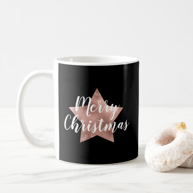 Festive Black Star Merry Christmas Coffee Mug (With Donut)