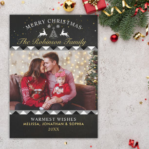 Festive Black Tartan Plaid Christmas Photo Invitation