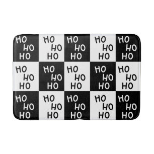Festive Black White Ho Ho Slogan Christmas Pattern Bath Mat