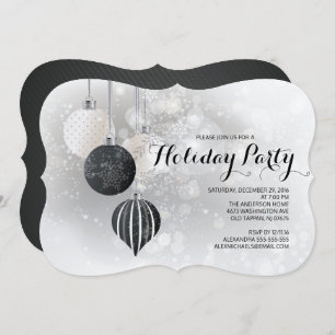 Festive Black & White Holiday Party Invitation