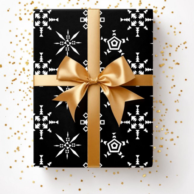 Festive Black Winter Snowflake Pattern Christmas Wrapping Paper (Black Festive Christmas Winter Snowflake Pattern Wrapping Paper)